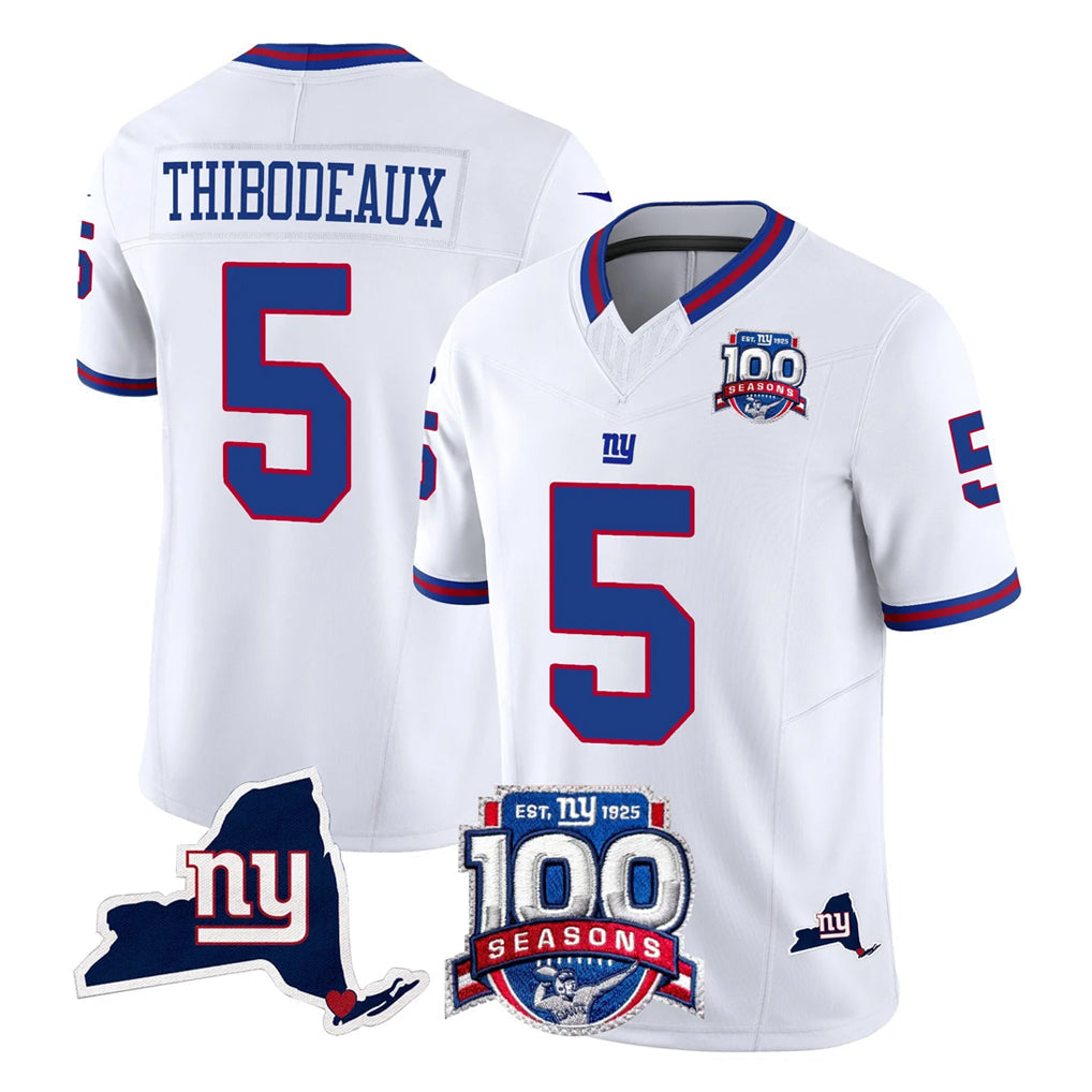 Tlead NY.Giants #5 Kayvon Thibodeaux Player White 100th Season & State Patch Vapor Limited Home Game Stitched Jerseys