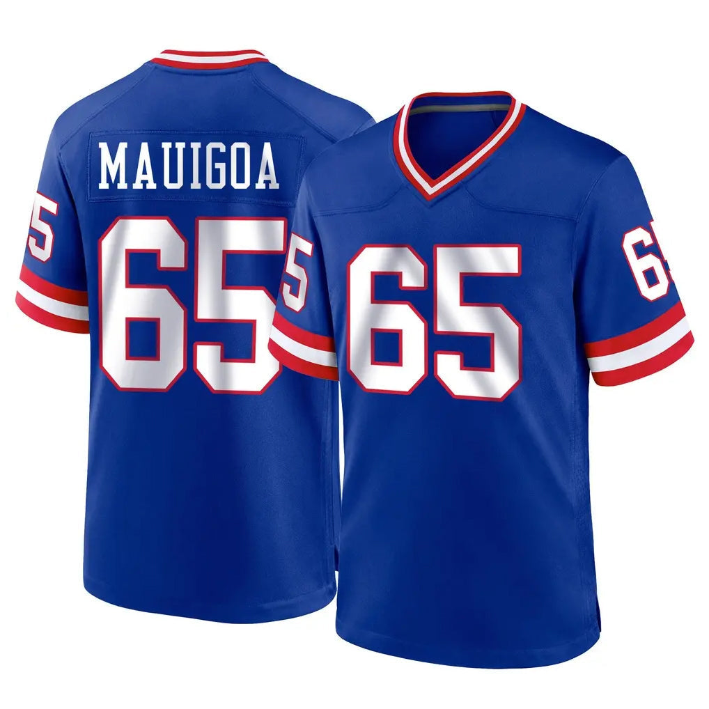 Tlead NY.Giants #65 Francis Mauigoa Player Royal Classic Home Game Stitched Jerseys