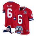 Tlead NY.Giants #6 Jaxson Dart Player Red 100th Season & State Patch Vapor Limited Home Game Stitched Jerseys