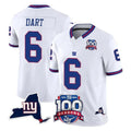 Tlead NY.Giants #6 Jaxson Dart Player White 100th Season & State Patch Vapor Limited Home Game Stitched Jerseys