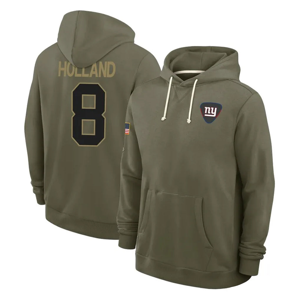 Tlead NY.Giants #8 Jevon Holland Player Olive Salute to Service Pullover Hoodies Limited Stitched Jerseys