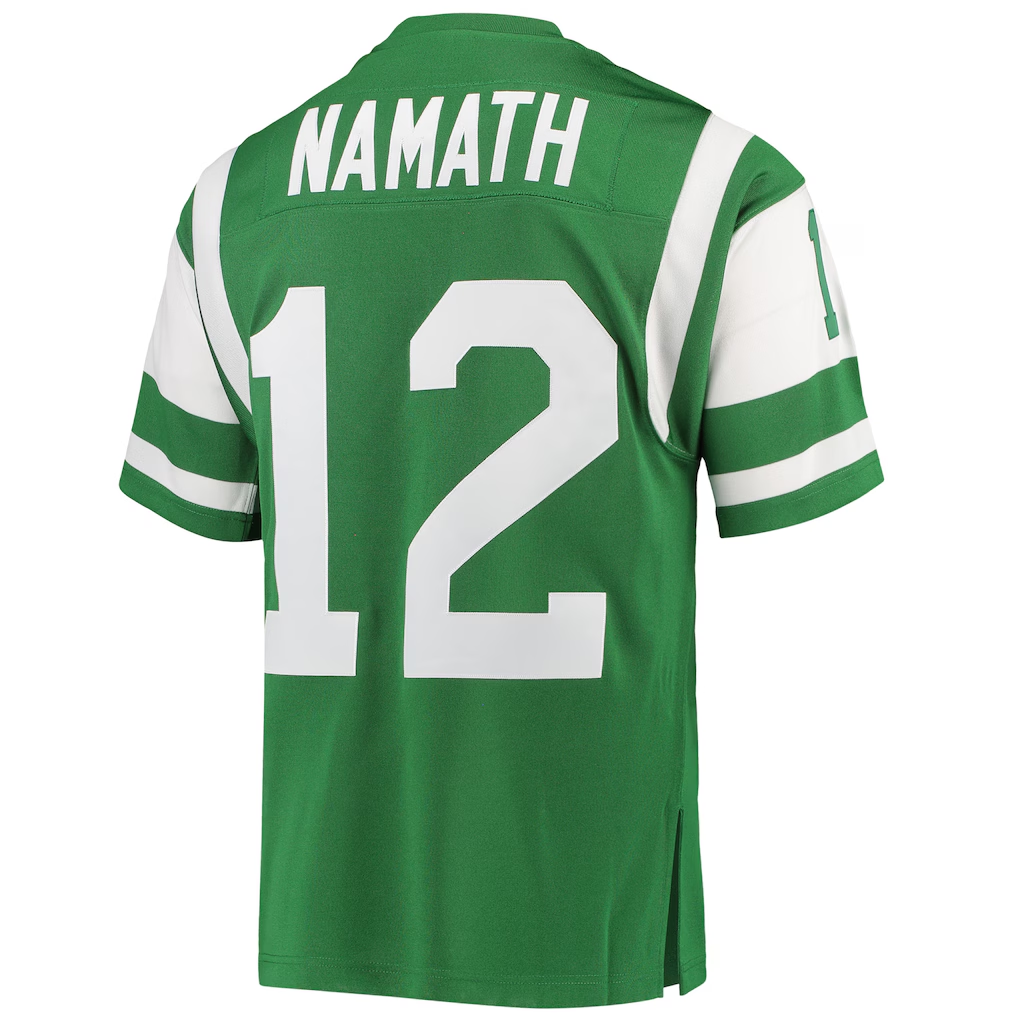 Tlead NY.Jets 1968 #12 Joe Namath Mitchell & Ness Green Authentic Throwback Retired Player Stitched Puhic Jersey