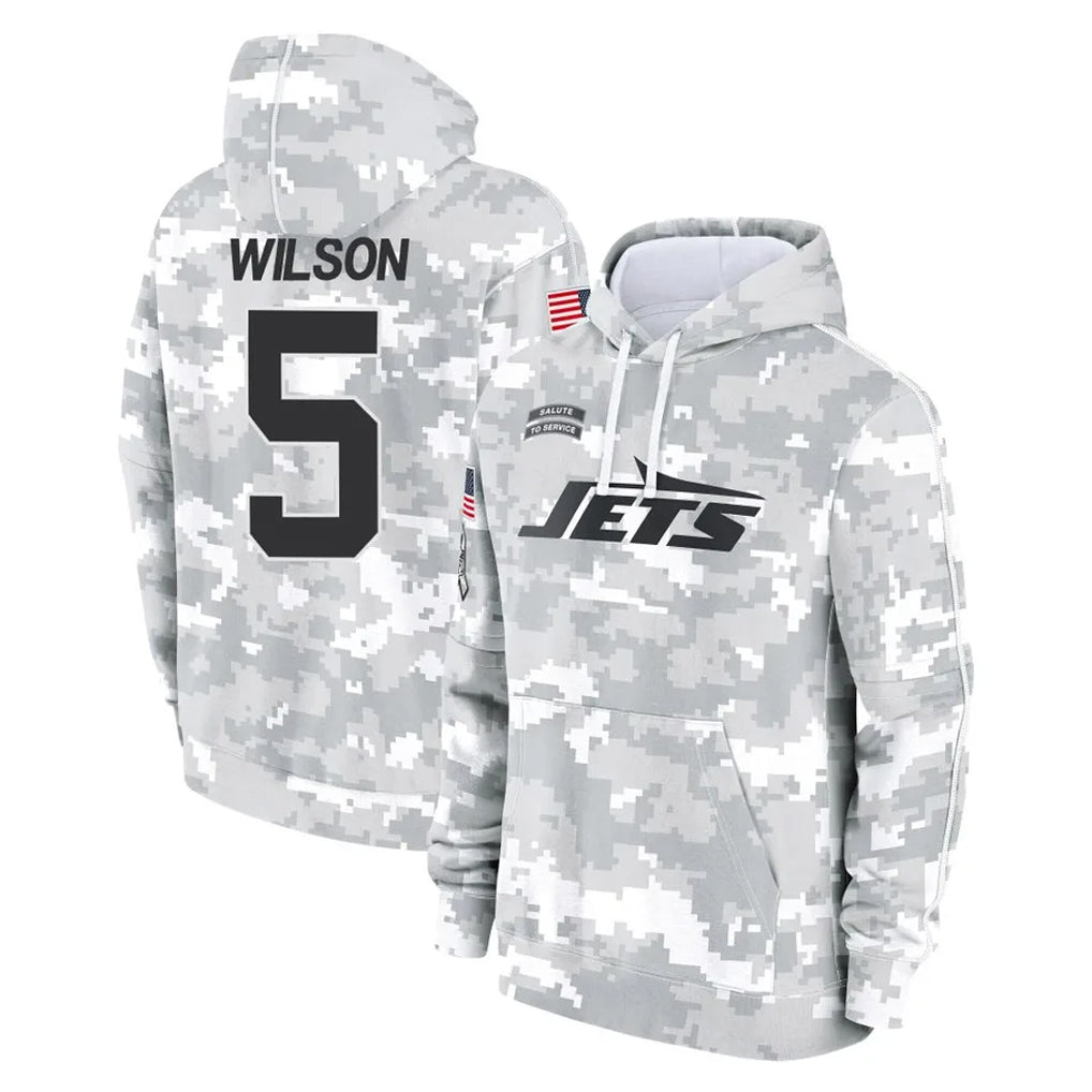 Tlead NY.Jets #5 Garrett Wilson Player Arctic Camo Salute to Service Pullover Hoodies Limited Game Stitched Jerseys