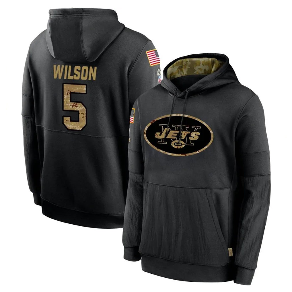 Tlead NY.Jets #5 Garrett Wilson Player Black Salute to Service Hoodies Limited Game Stitched Jerseys