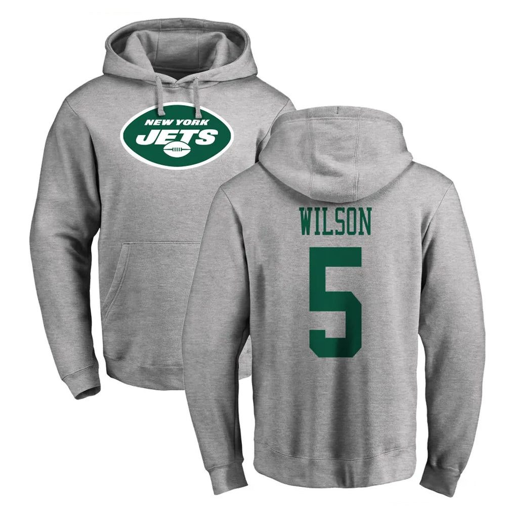 Tlead NY.Jets #5 Garrett Wilson Player Gray LOGO Pullover Hoodies Limited Game Stitched Jerseys