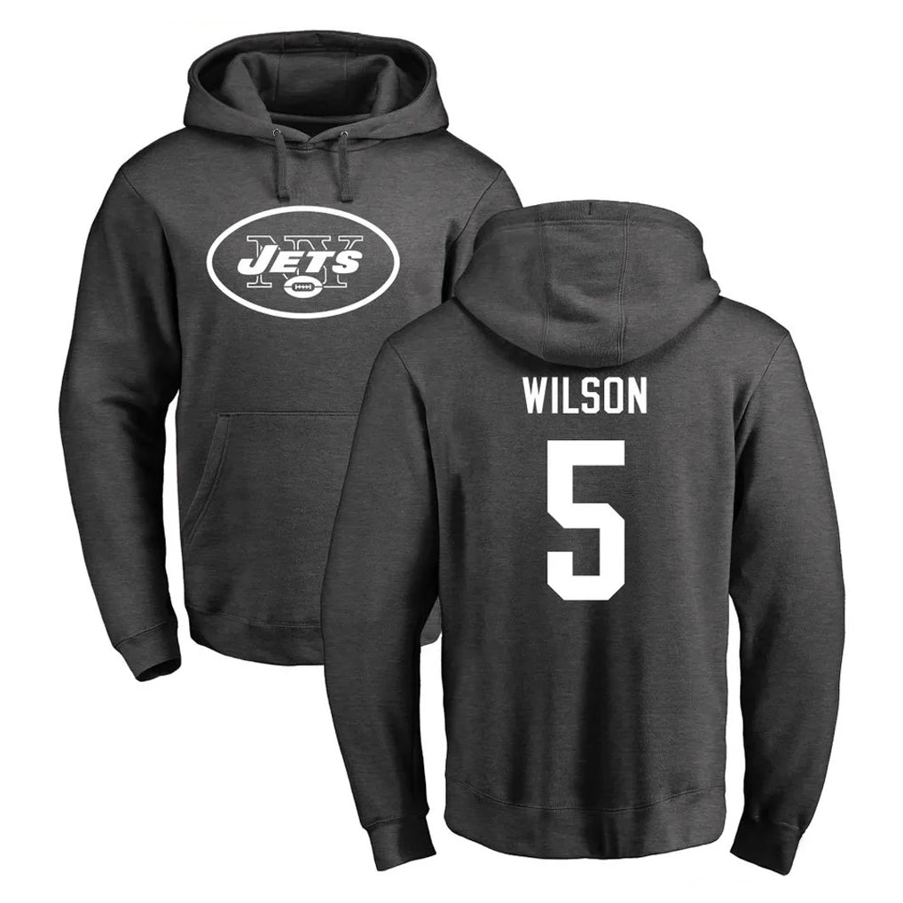 Tlead NY.Jets #5 Garrett Wilson Player Gray Pullover Hoodies Limited Game Stitched Jerseys