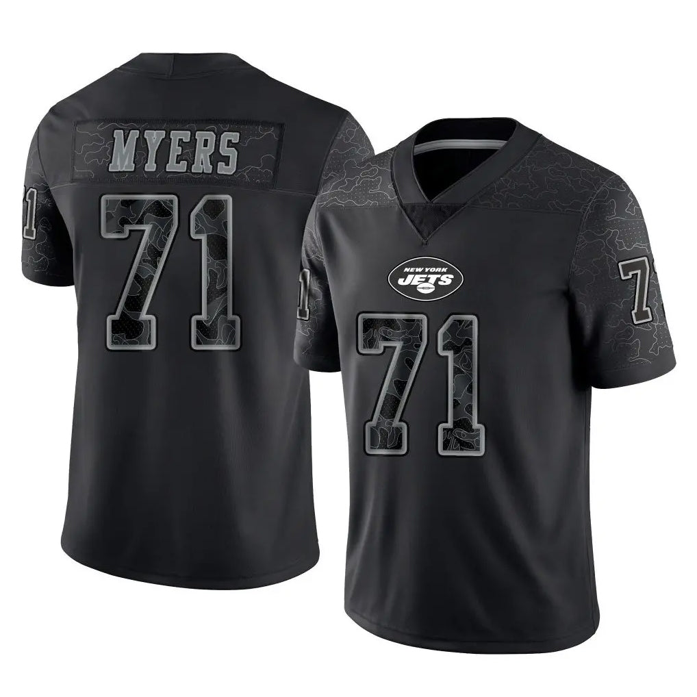 Tlead NY.Jets #71 Josh Myers Player Stealth Black Limited Reflective Home Game Stitched Jerseys
