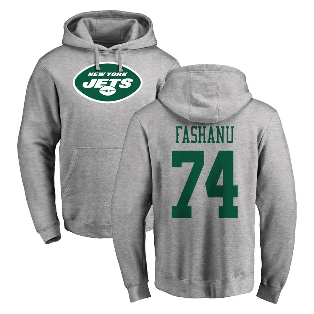 Tlead NY.Jets #74 Olu Fashanu Player Gray LOGO Pullover Hoodies Limited Game Stitched Jerseys
