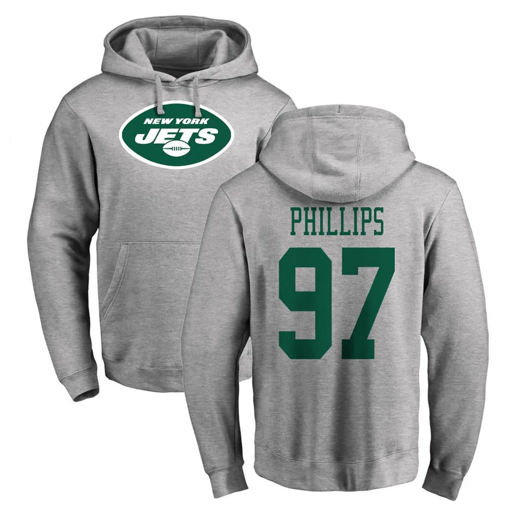 Tlead NY.Jets #97 Harrison Phillips Player Gray LOGO Pullover Hoodies Limited Game Stitched Jerseys