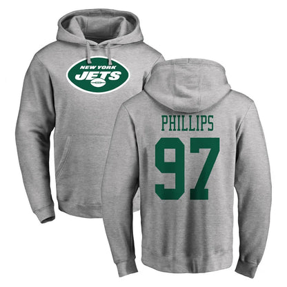 Tlead NY.Jets #97 Harrison Phillips Player Gray LOGO Pullover Hoodies Limited Game Stitched Jerseys