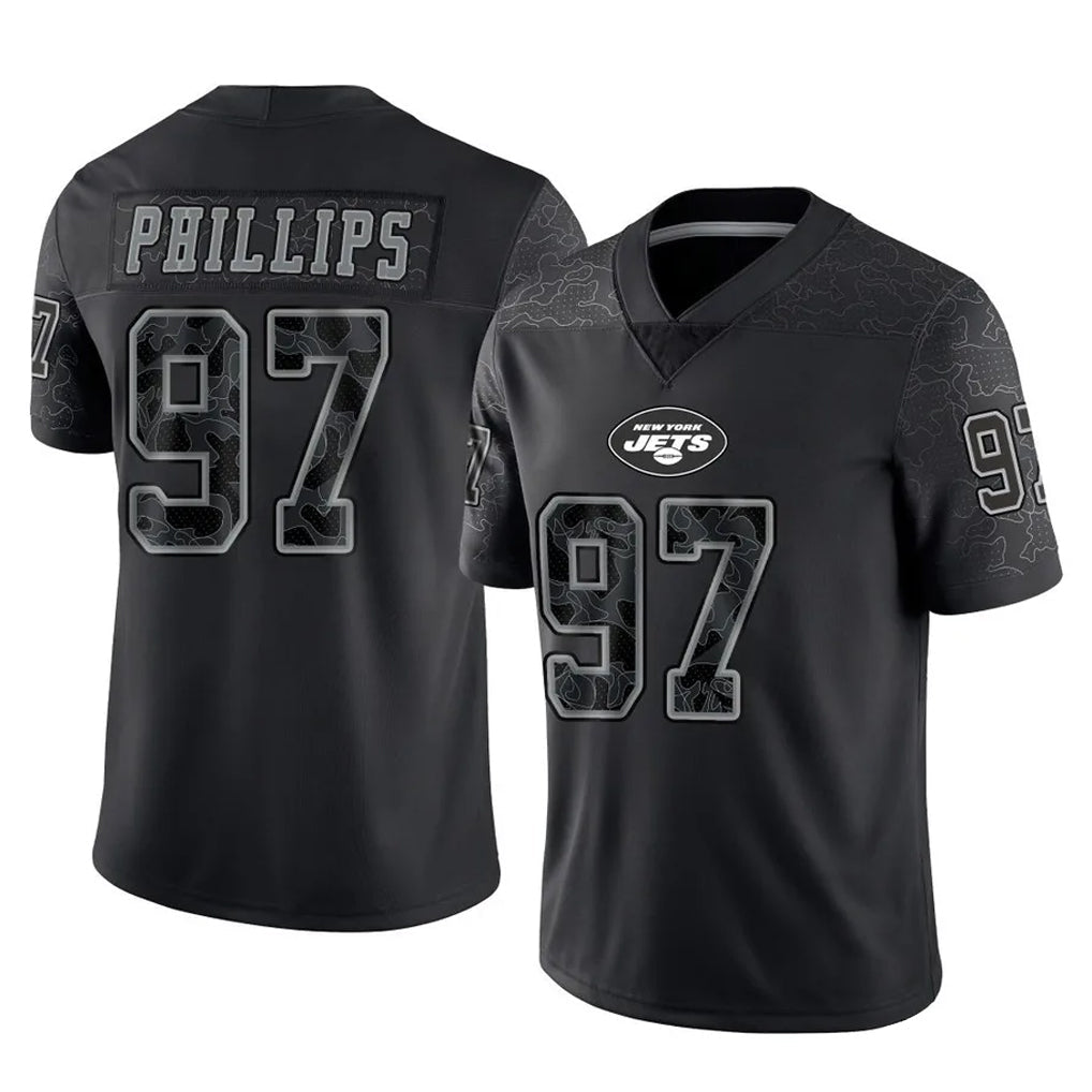 Tlead NY.Jets #97 Harrison Phillips Player Stealth Black Limited Reflective Home Game Stitched Jerseys
