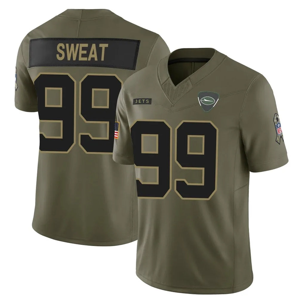 Tlead NY.Jets #99 T'Vondre Sweat Player Olive 2025 Salute To Service Limited Stitched Jerseys