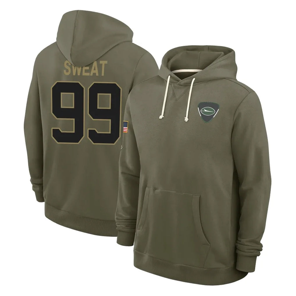 Tlead NY.Jets #99 T'Vondre Sweat Player Olive Salute to Service Pullover Hoodies Limited Stitched Jerseys