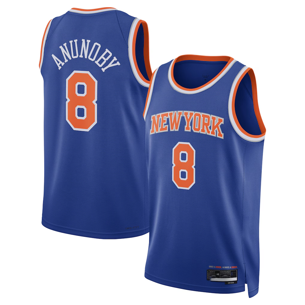 Tlead NY.Knicks #8 OG Anunoby Blue Swingman Jerseys - Icon Edition