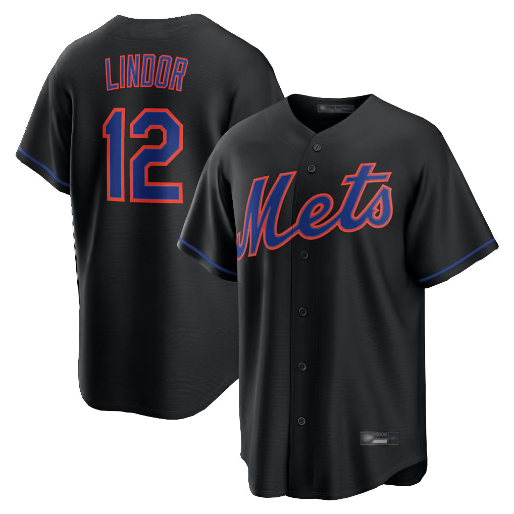 Tlead NY.Mets #12 Francisco Lindor Player Black Alternate Home Game Stitched Jerseys