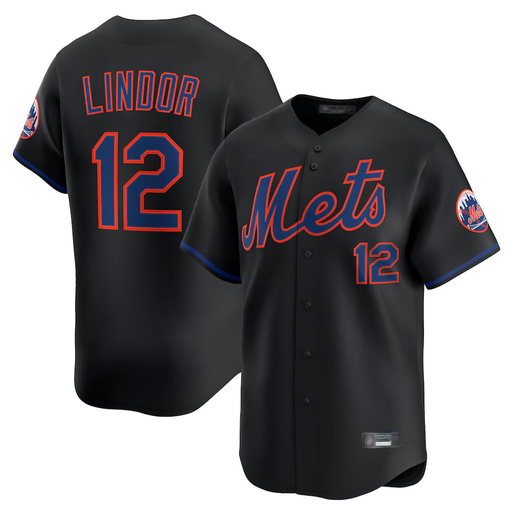 Tlead NY.Mets #12 Francisco Lindor Player Black Alternate Home Limited Stitched Jerseys