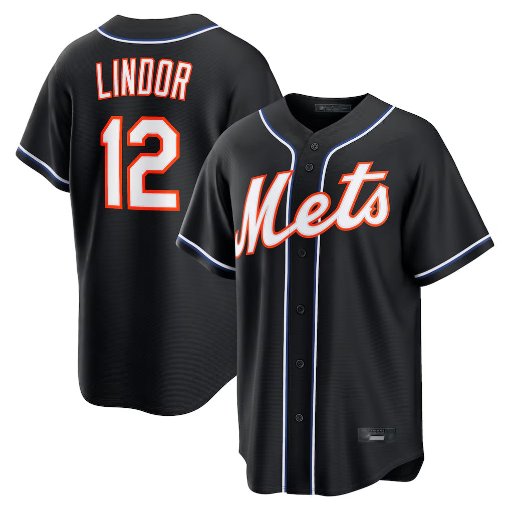 Tlead NY.Mets #12 Francisco Lindor Player Black Fashion Out Game Stitched Jerseys