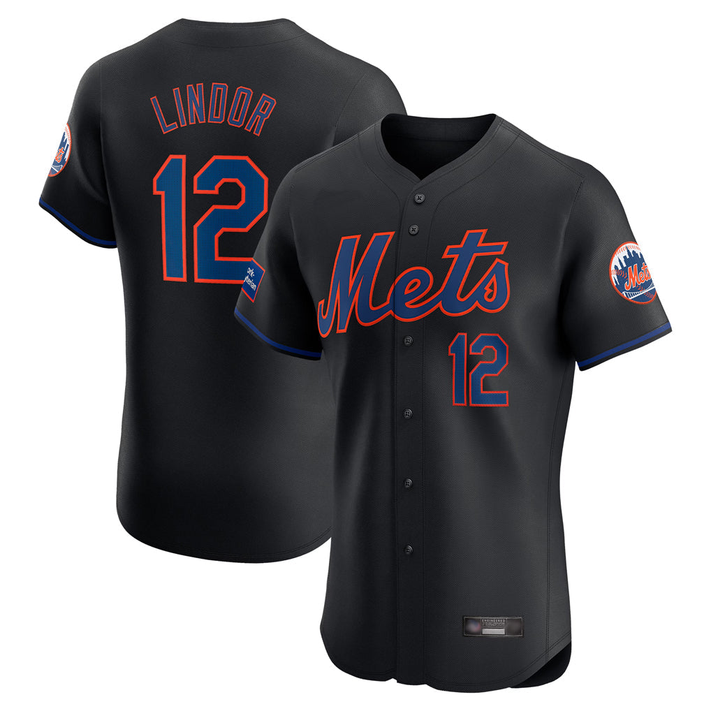 Tlead NY.Mets #12 Francisco Lindor Player Black Home Limited Elite Stitched Jerseys