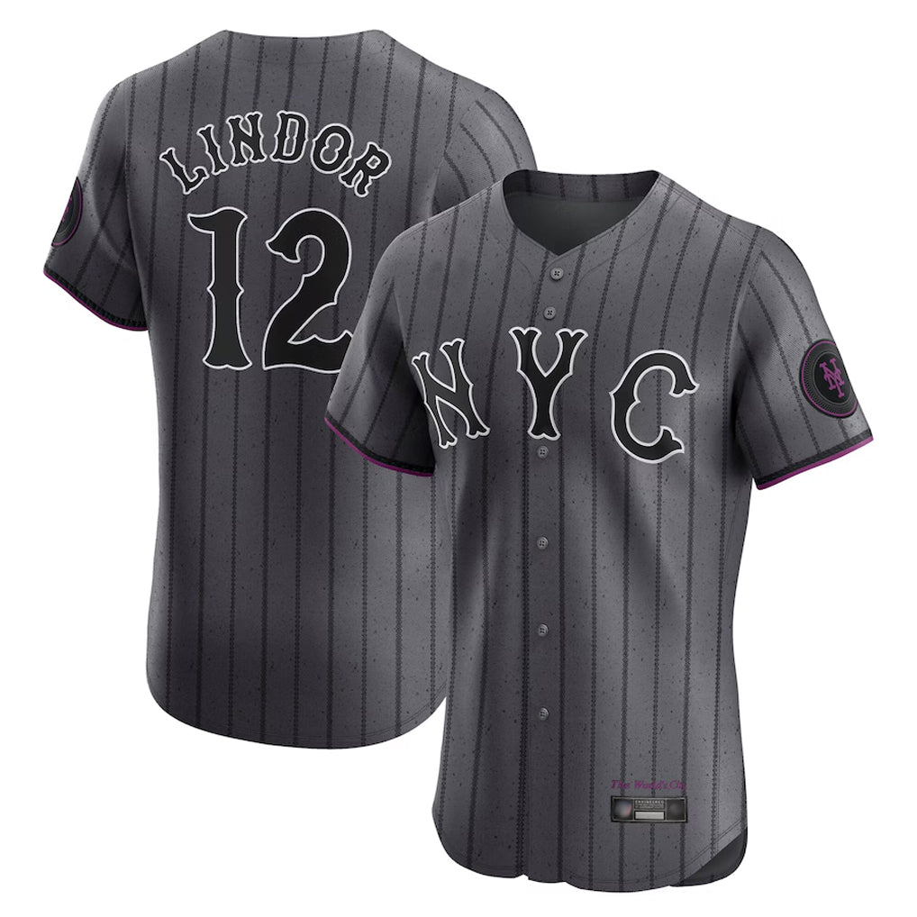 Tlead NY.Mets #12 Francisco Lindor Player Gray City Connect Limited Elite Home Stitched Jerseys
