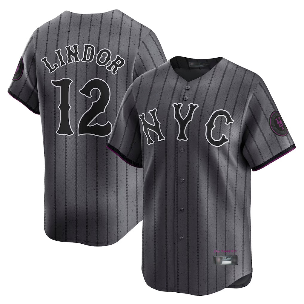 Tlead NY.Mets #12 Francisco Lindor Player Gray City Connect Limited Stitched Jerseys