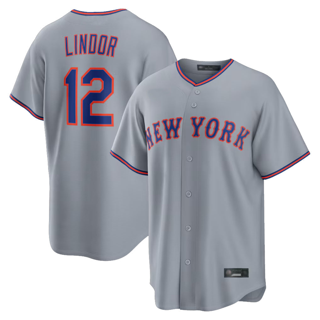 Tlead NY.Mets #12 Francisco Lindor Player Gray Road Home Game Stitched Jerseys