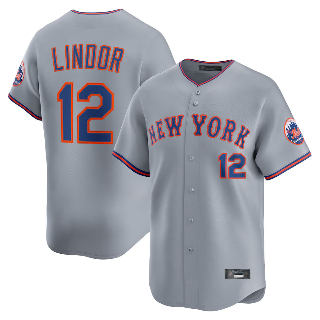 Tlead NY.Mets #12 Francisco Lindor Player Gray Road Limited Home Stitched Jerseys