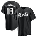 Tlead NY.Mets #18 Darryl Strawberry Player Black Home Game Stitched Jerseys
