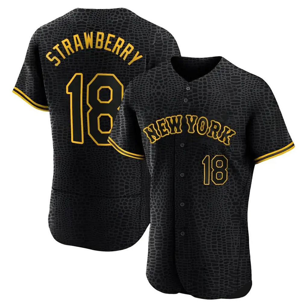 Tlead NY.Mets #18 Darryl Strawberry Player Black Snake Skin City Home Limited Elite Stitched Jerseys