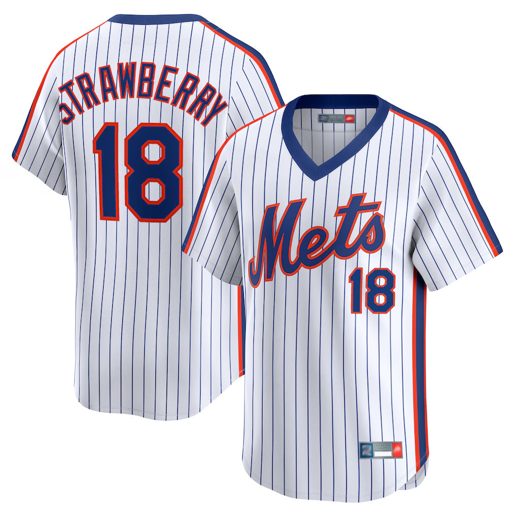 Tlead NY.Mets #18 Darryl Strawberry Player White Cooperstown Collection T-shirt Game Stitched Jerseys