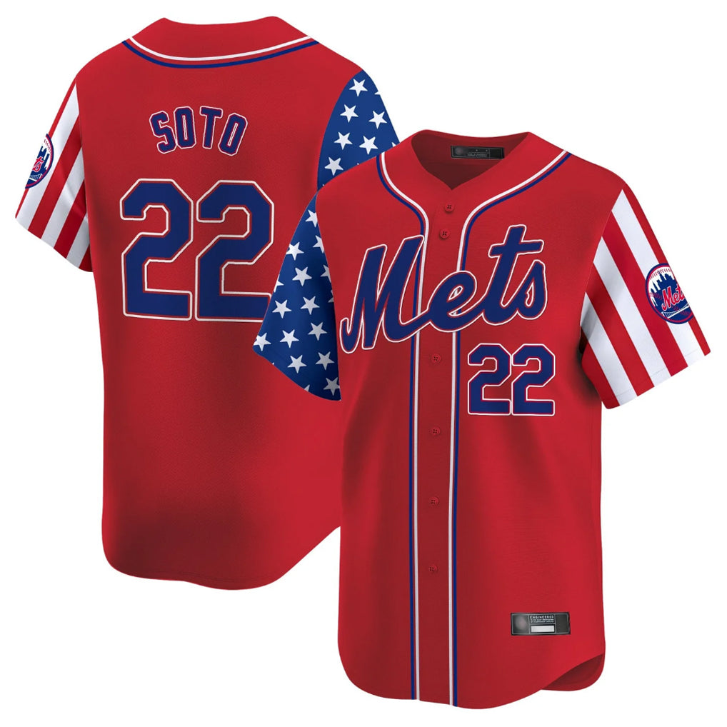 Tlead NY.Mets #22 Juan Soto Player Red 2025 Independence Day Vapor Premier Limited  Stitched Jerseys