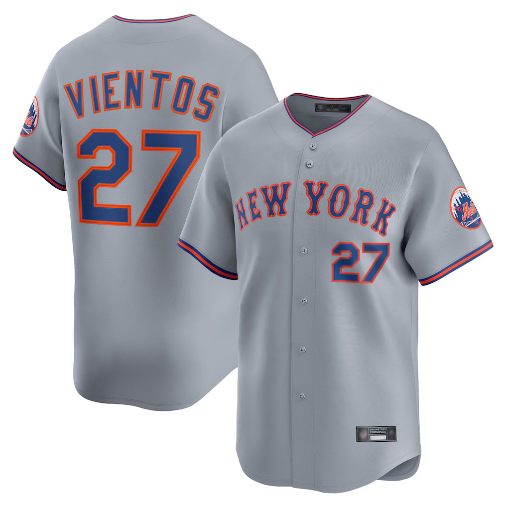 Tlead NY.Mets #27 Mark Vientos Player Gray Road Limited Home Stitched Jerseys