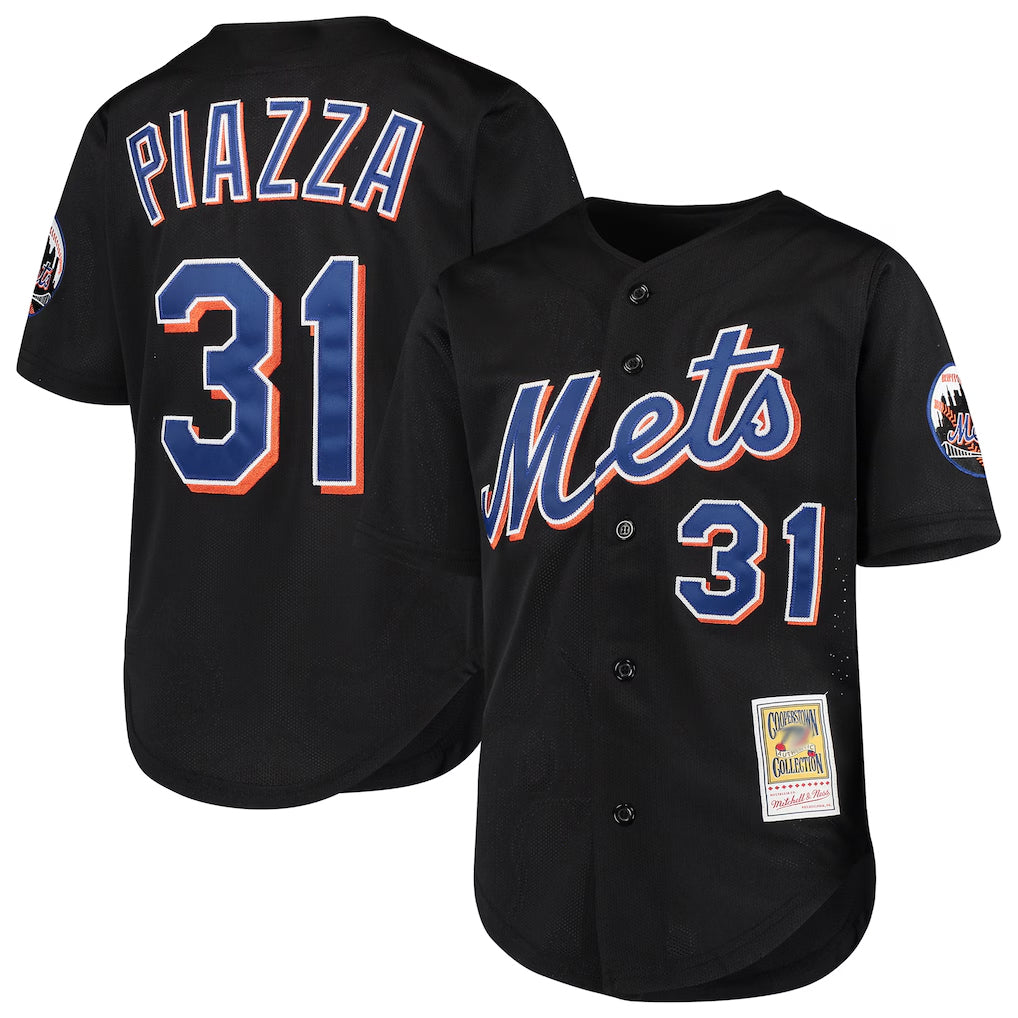 Tlead NY.Mets #31 Mike Piazza Player Black Mitchell & Ness Cooperstown Collection Home Limited Stitched Jerseys