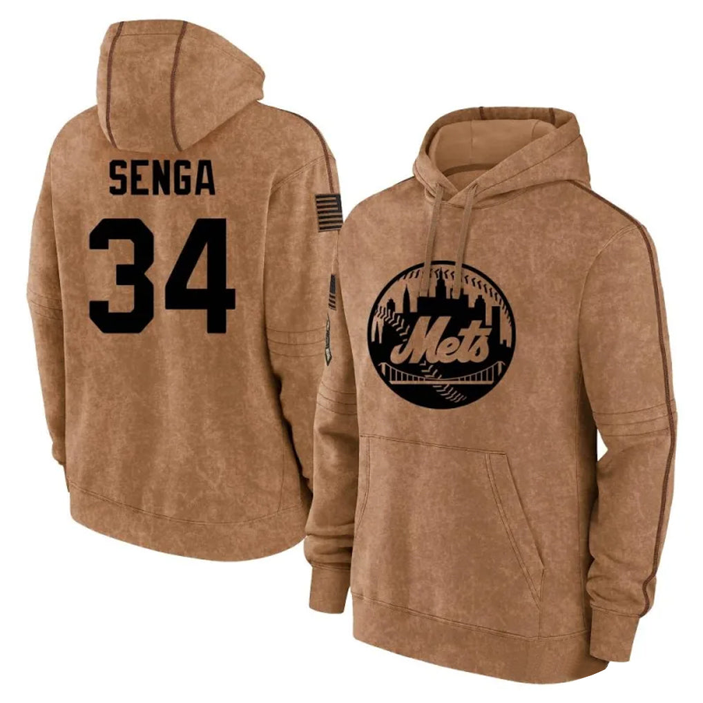 Tlead NY.Mets #34 Kodai Senga Player Brown Club Pullover Hoodie Game Stitched Jerseys