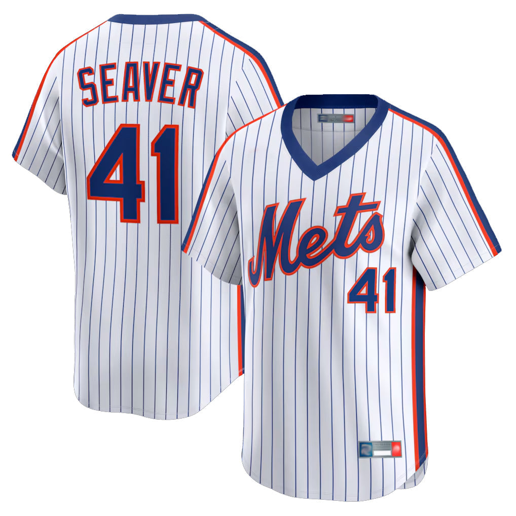 Tlead NY.Mets #41 Tom Seaver Player White Cooperstown Collection T-shirt Game Stitched Jerseys