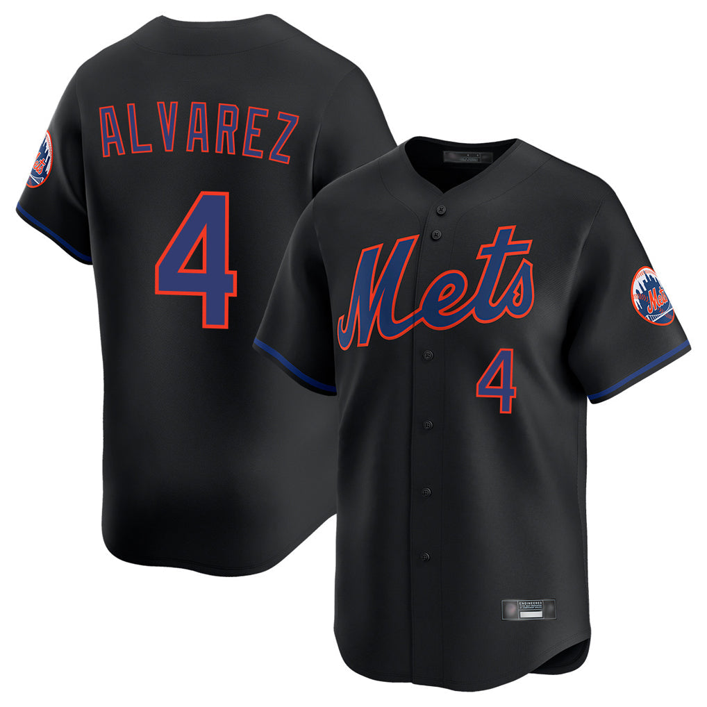 Tlead NY.Mets #4 Francisco Alvarez Player Black Alternate Home Limited Stitched Jerseys