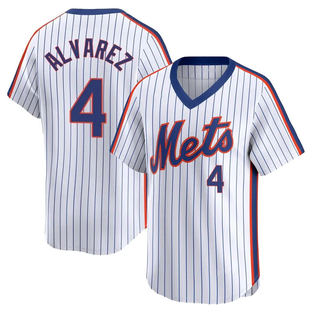 Tlead NY.Mets #4 Francisco Alvarez Player White Cooperstown Collection T-shirt Game Stitched Jerseys