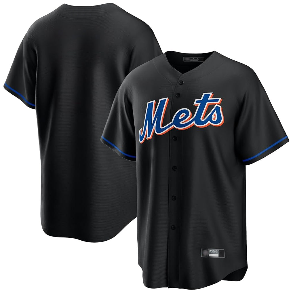 Tlead NY.Mets Blank Player Black Replica Home Game Stitched Jerseys