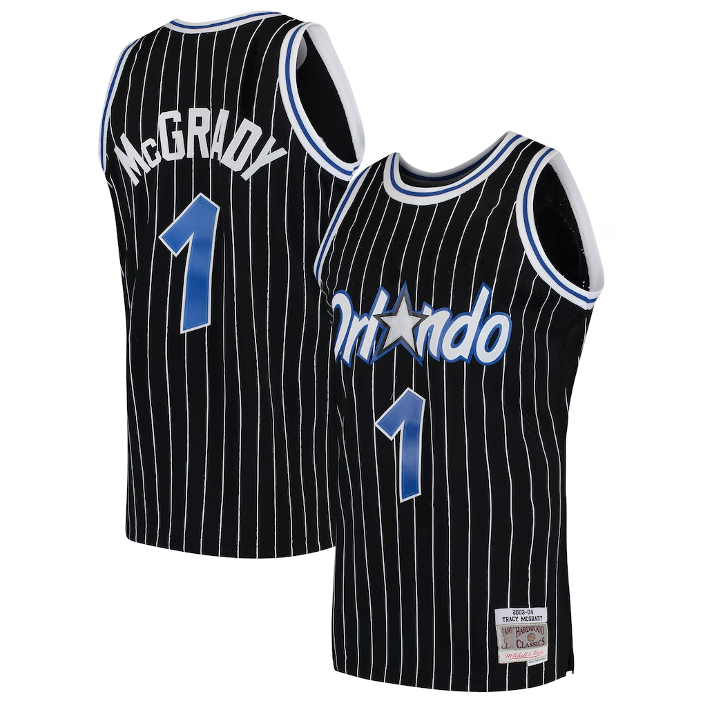 Tlead O.Magic #1 Tracy McGrady Mitchell & Ness Black Hardwood Classics Swingman Jerseys