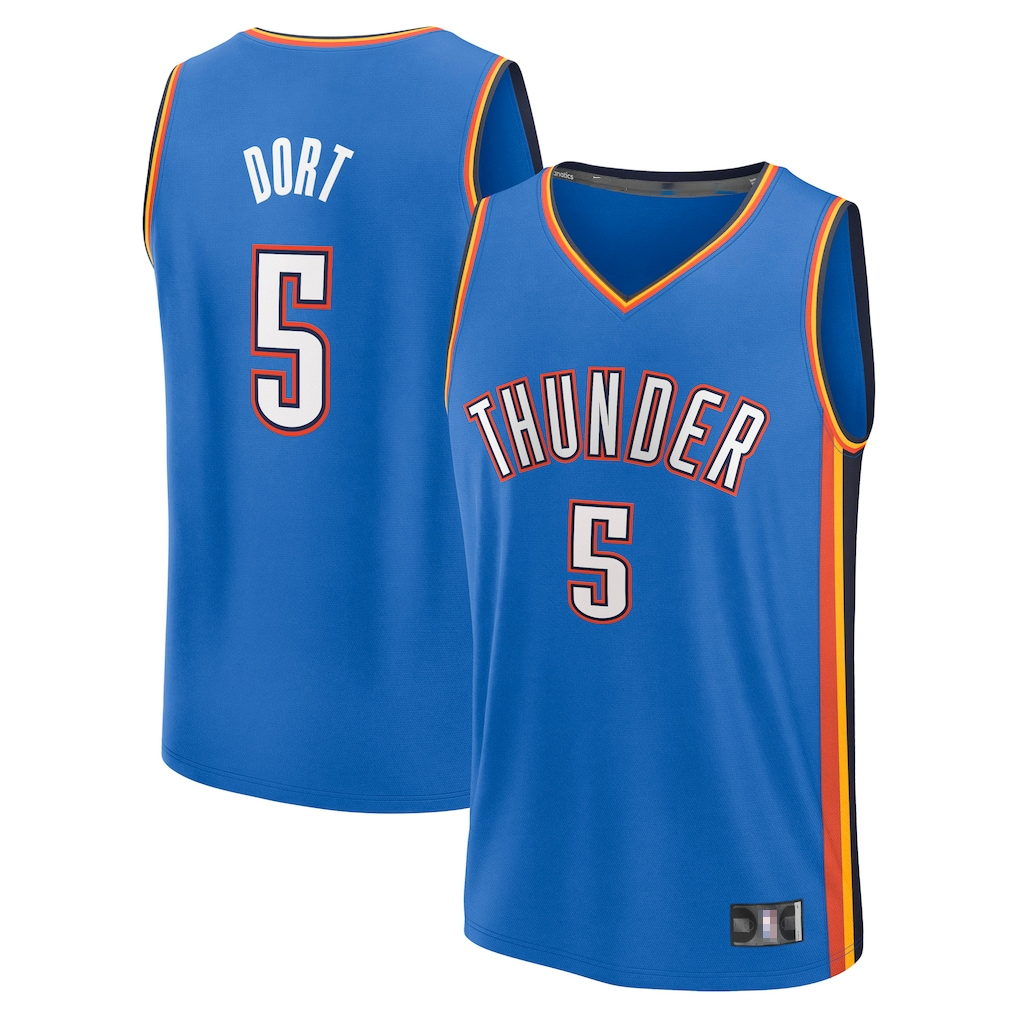 Tlead OC.Thunder #5 Luguentz Dort Blue Fast Break Replica Player Stitched Jerseys- Icon Edition
