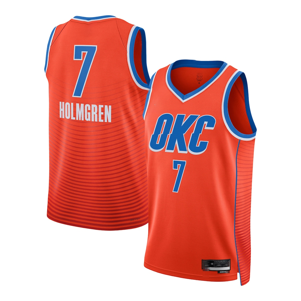 Tlead OC.Thunder #7 Chet Holmgren Orange Swingman Stitched Jerseys - Statement Edition
