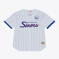 Tlead P.76ers Mitchell & Ness White Head Coach Pinstripe Mesh Full-Button Baseball Jerseys
