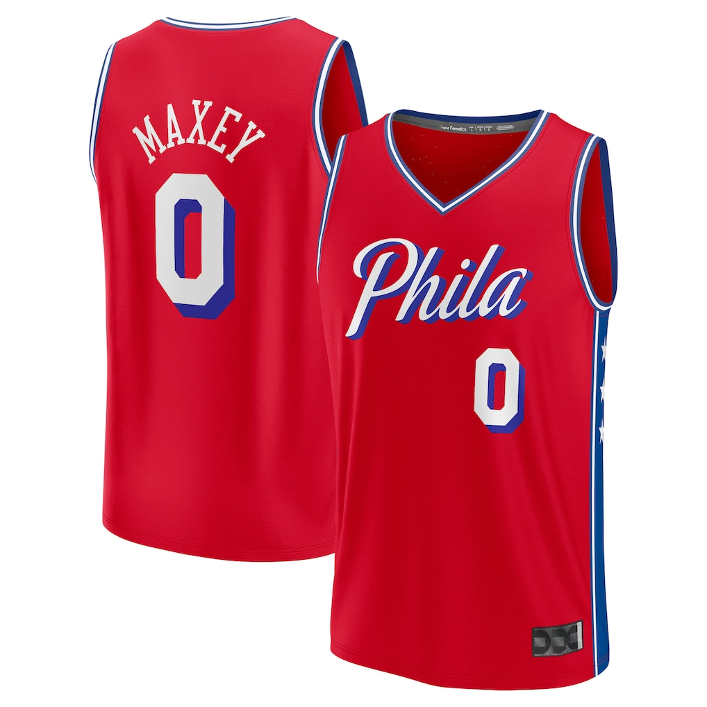 Tlead P.76ers #0 Tyrese Maxey  Red Fast Break Replica Player Jerseys - Statement Edition
