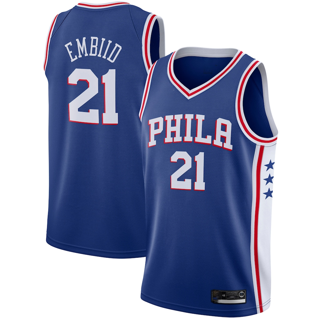 Tlead P.76ers #21 Joel Embiid Royal 2019-2020 Swingman Jerseys - Icon Edition