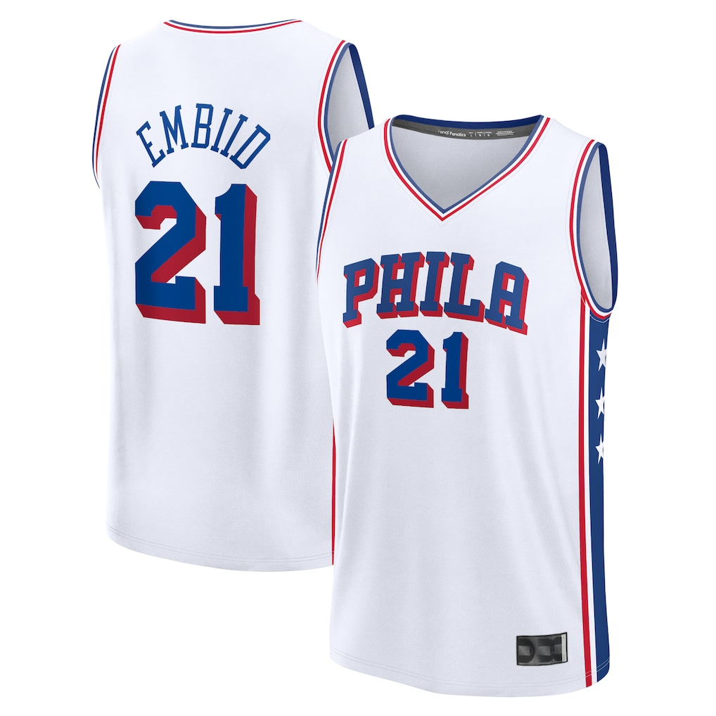 Tlead P.76ers #21 Joel Embiid White Fast Break Replica Player Jerseys - Association Edition