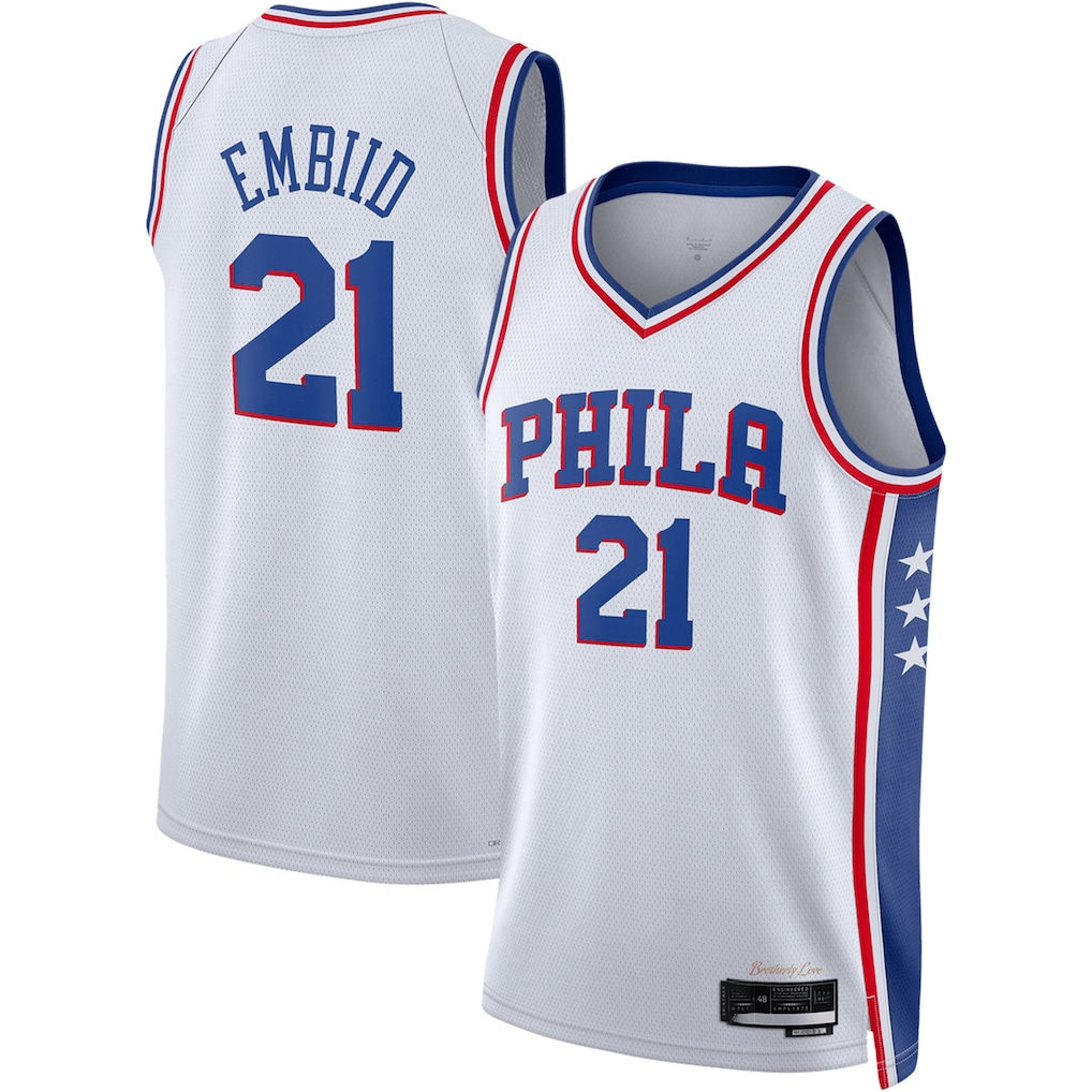 Tlead P.76ers #21 Joel Embiid White Swingman Jerseys - Association Edition