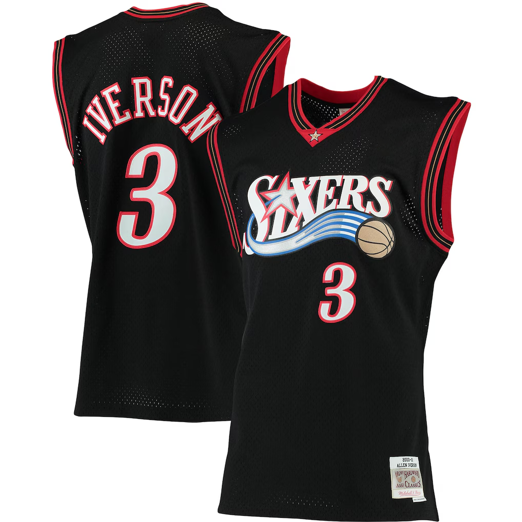 Tlead P.76ers #3 Allen Iverson Mitchell & Ness Black 200001 Big & Tall Hardwood Classics Swingman Jerseys