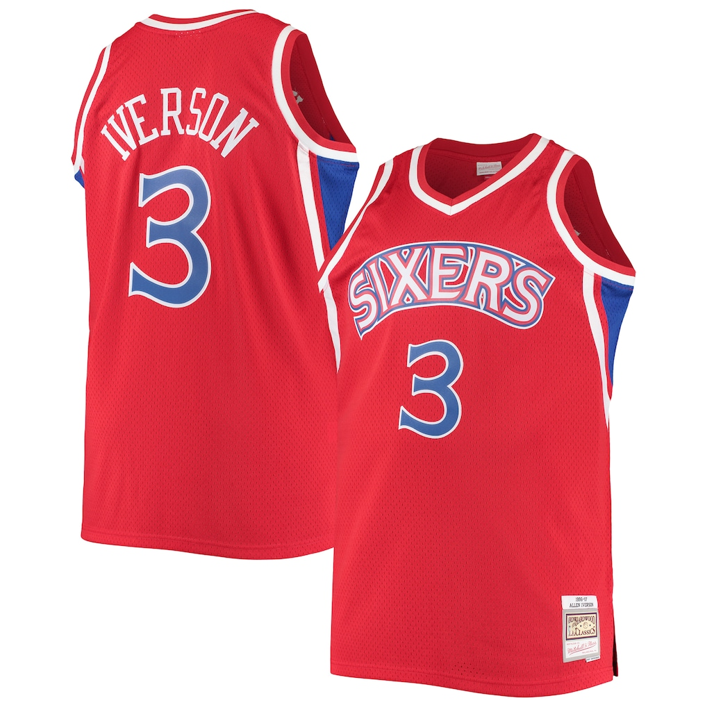 Tlead P.76ers #3 Allen Iverson Mitchell & Ness Red 1996-97 Big & Tall Hardwood Classics Swingman Jerseys