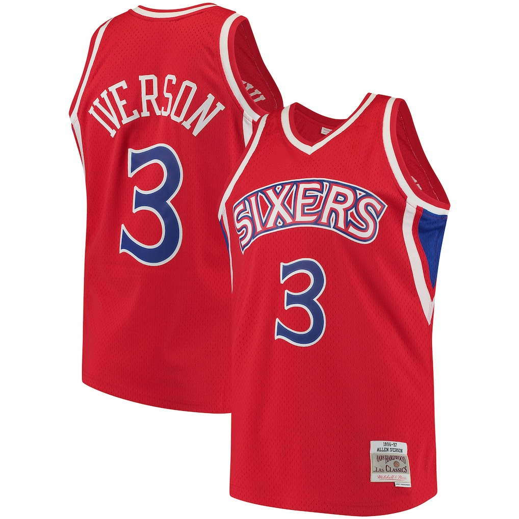 Tlead P.76ers #3 Allen Iverson Mitchell & Ness Red 1996-97 Hardwood Classics Swingman Jerseys