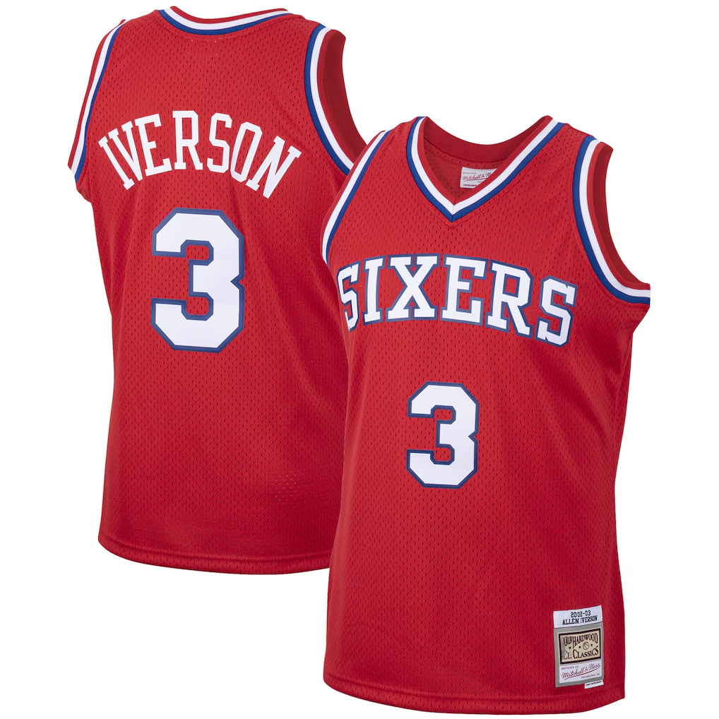 Tlead P.76ers #3 Allen Iverson Mitchell & Ness Red 2002-03 Hardwood Classics Swingman Jerseys