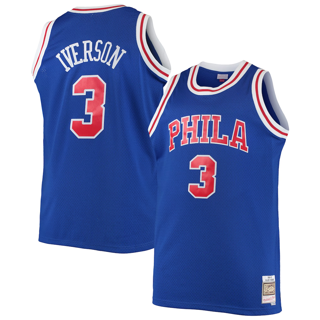 Tlead P.76ers #3 Allen Iverson Mitchell & Ness Royal 199697 Big & Tall Hardwood Classics Swingman Jerseys